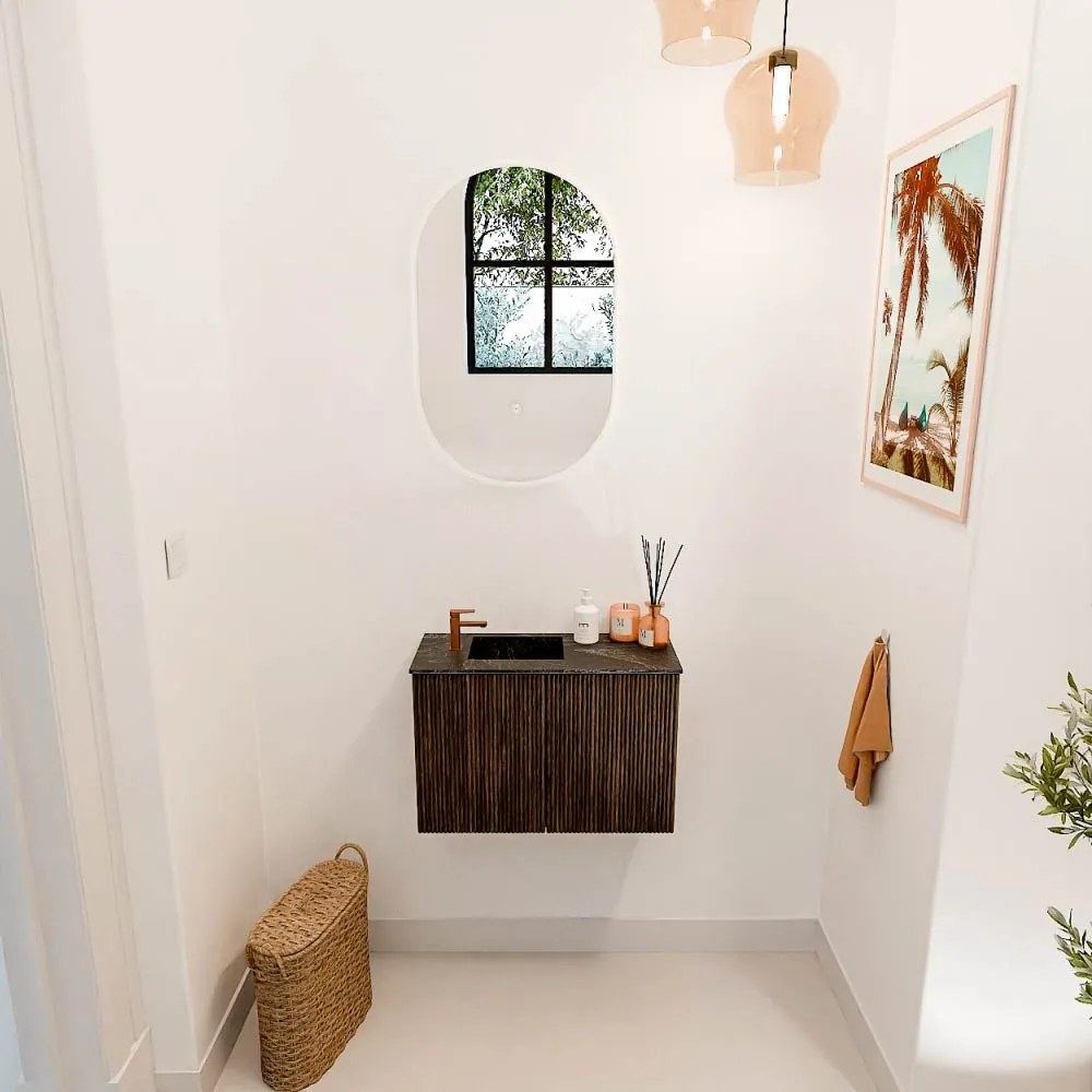 Mondiaz Joya DLux 60cm toiletmeubel walnut met wastafel faye links 1 kraangat lava