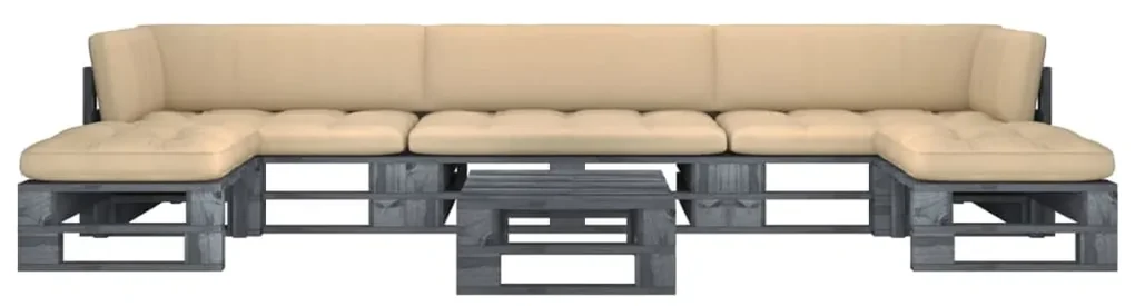 vidaXL 6-delige Loungeset pallet met kussens grijs geïmpregneerd hout