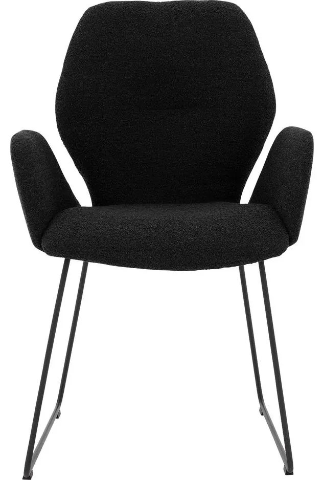 Goossens Eetkamerstoel Hera grijs stof met armleuning, modern design