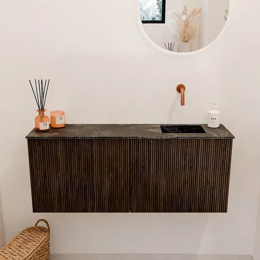 Mondiaz Joya DLux 100cm toiletmeubel walnut met wastafel faye rechts zonder kraangat lava
