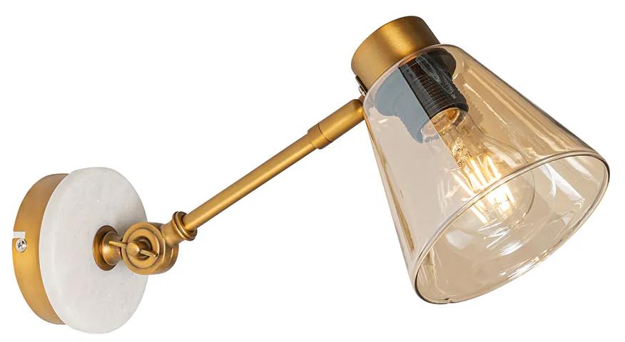 Art Deco wandlamp brons met marmer en amber glas - Nina Art Deco E27 rond Binnenverlichting Lamp