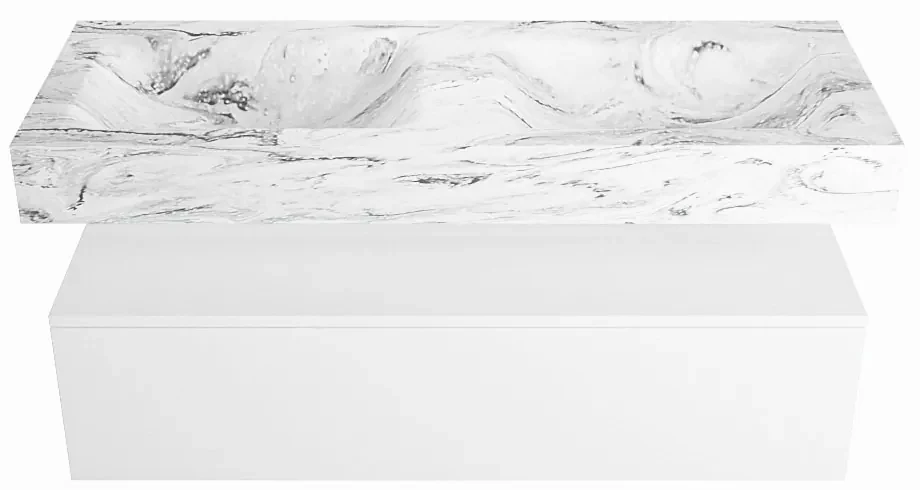 Mondiaz Alan DLux badmeubel 120cm talc 1 lade met wastafel glace dubbel 2 kraangaten