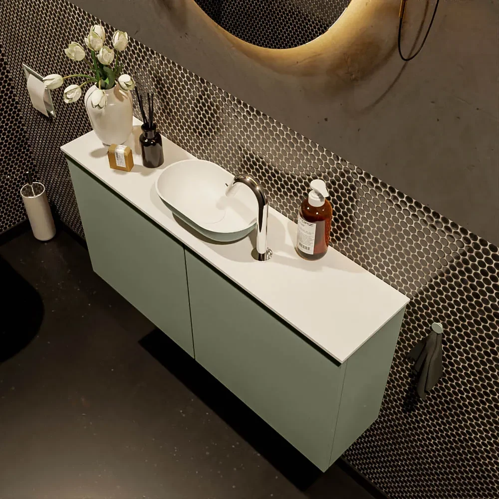 Mondiaz Fowy toiletmeubel 100cm army met legergroene waskom midden en kraangat