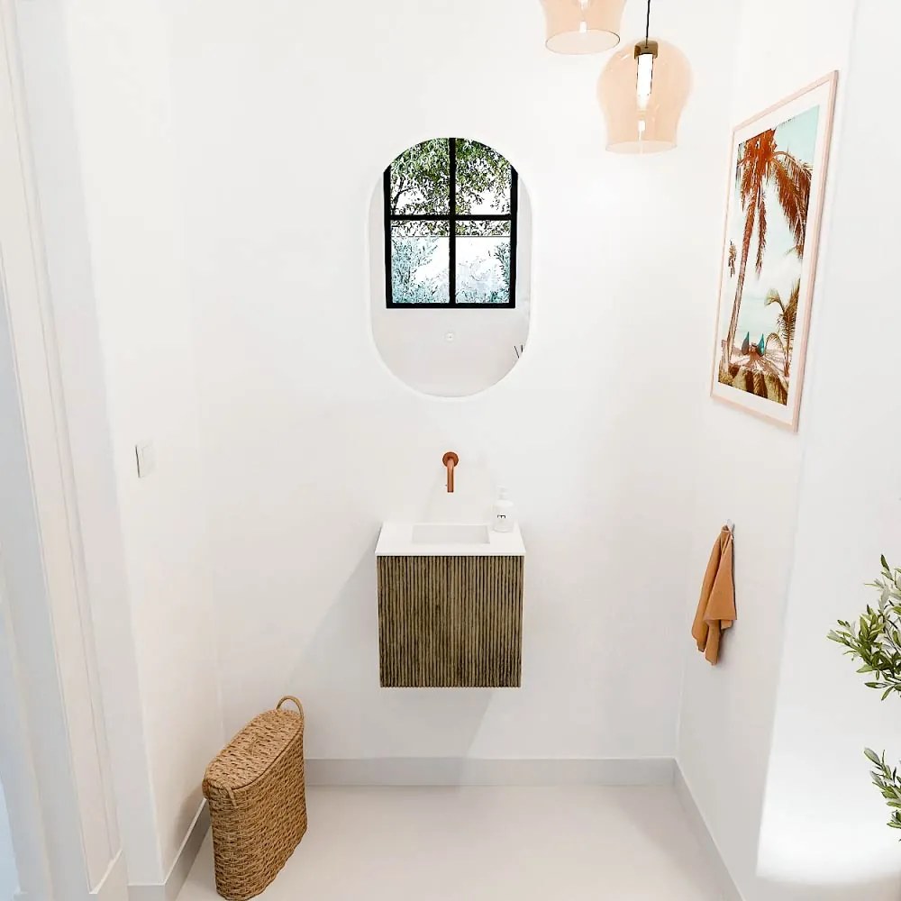 Mondiaz Joya 40cm toiletmeubel dusk met wastafel faye midden zonder kraangat talc