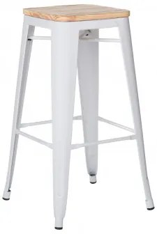 Lix 75cm Hoge Kruk In Staal En Hout Wit & Natuurlijk Hout - Sklum