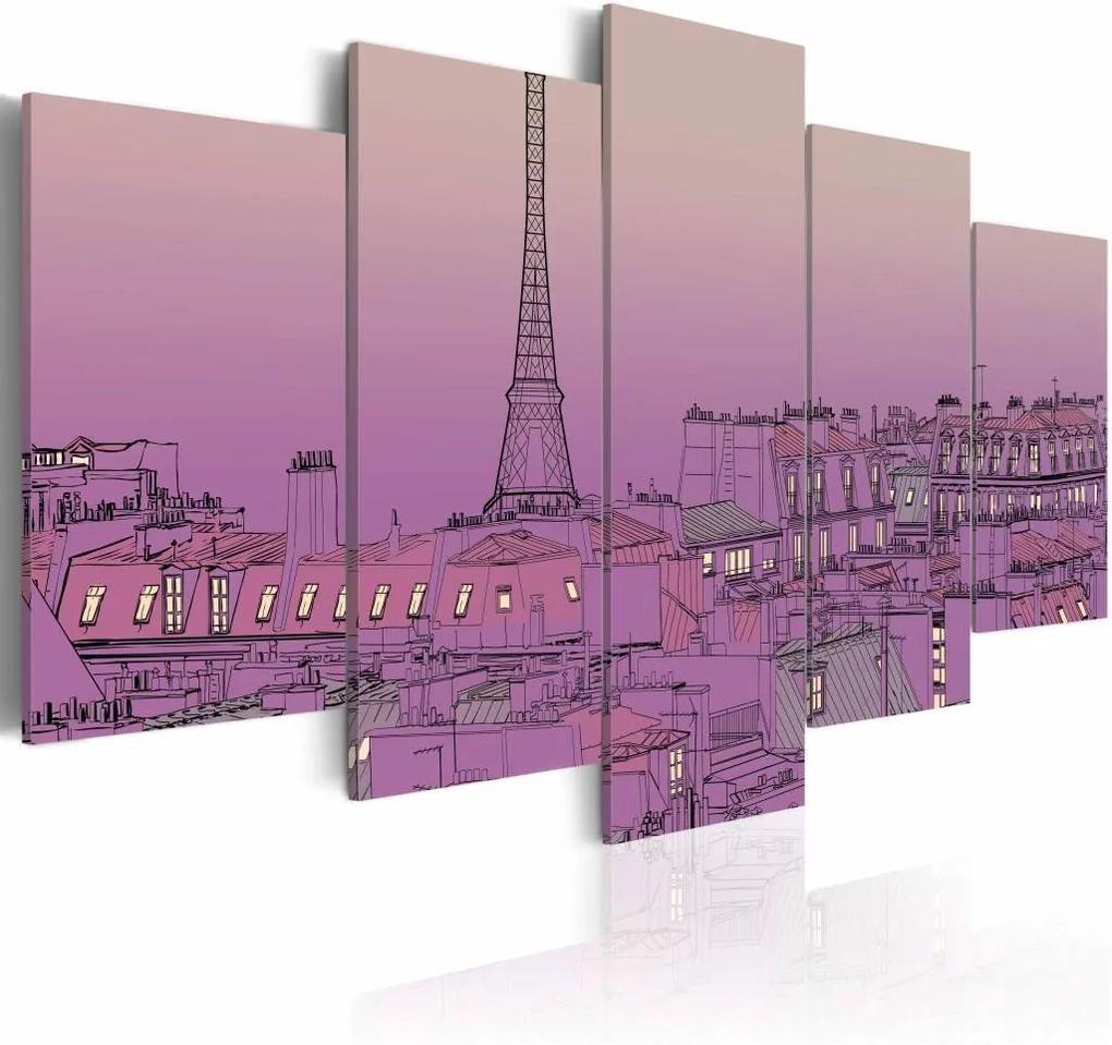 Schilderij - Lavendel zonsopkomst over Parijs, 5luik
