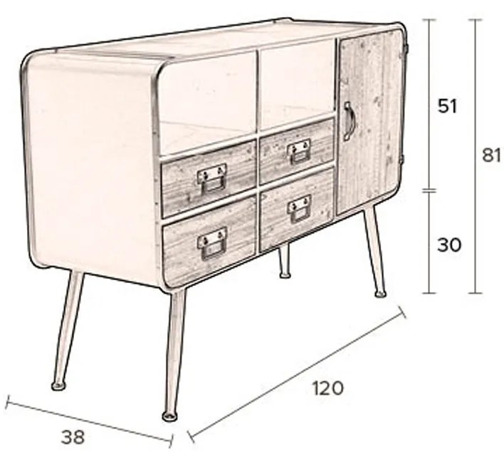 Dutchbone Gin Dressoir Hout En Staal - 120x38x80cm.