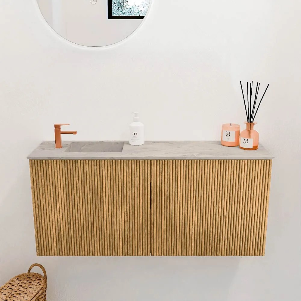Mondiaz Joya DLux 90cm toiletmeubel oak met wastafel faye links 1 kraangat glace