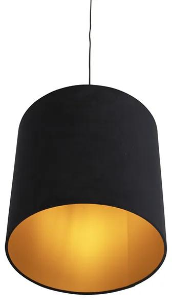 Stoffen Eettafel / Eetkamer Hanglamp met velours kap zwart met goud 40 cm - Combi Klassiek / Antiek E27 cilinder / rond rond Binnenverlichting Lamp