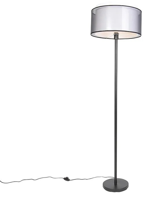 Design vloerlamp zwart met zwart-wit kap 47 cm - Simplo