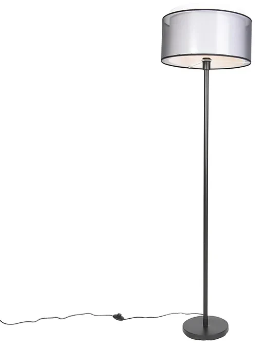 Stoffen Design vloerlamp zwart met zwart-wit kap 47 cm - Simplo Modern, Design E27 cilinder / rond Binnenverlichting Lamp