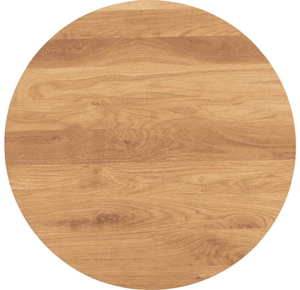 Goossens Nachtkastje Runt, Voet rond metaal ral 9005 zwart, blad massief eik