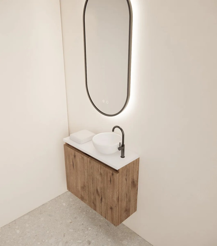 Gliss Design Echo toiletmeubel 60cm wellington oak met toppaneel wit mat