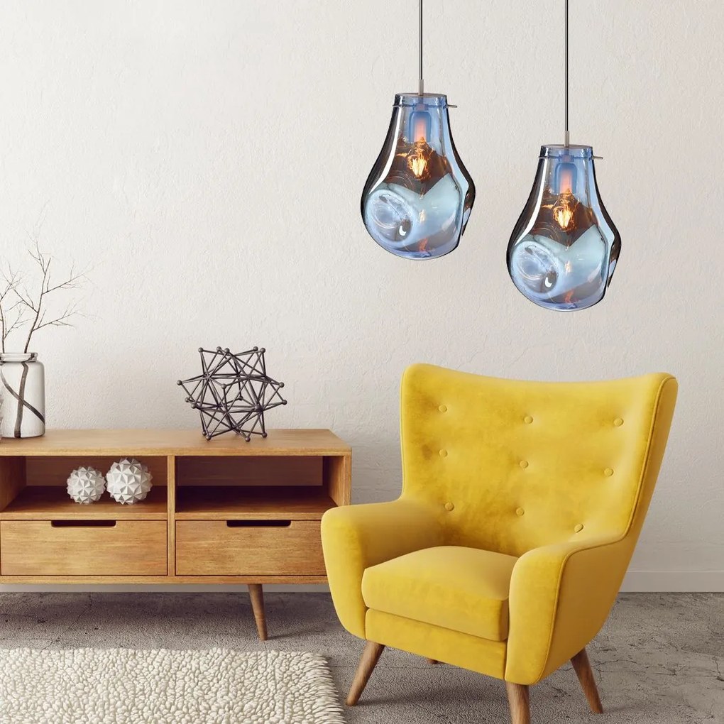 Hangende Glazen Plafondlamp APP327-1CP Blauw