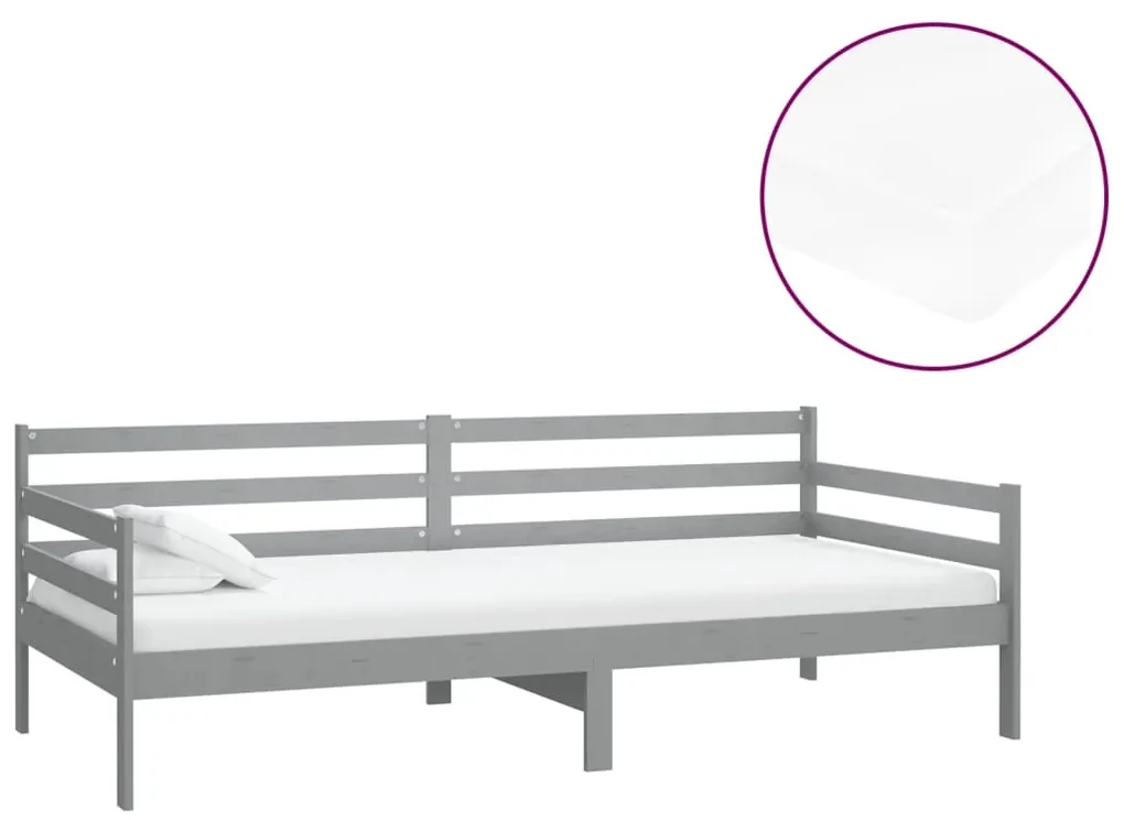 vidaXL Slaapbank met matras massief grenenhout grijs 90x200 cm