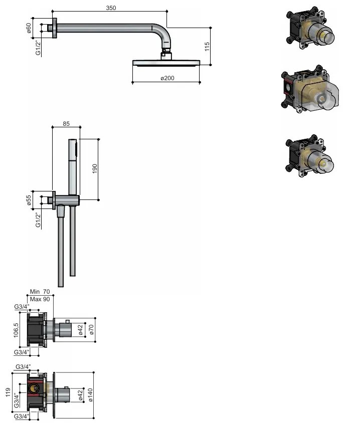 Hotbath Buddy IBS12 inbouw regendouche 25cm geborsteld zwart PVD
