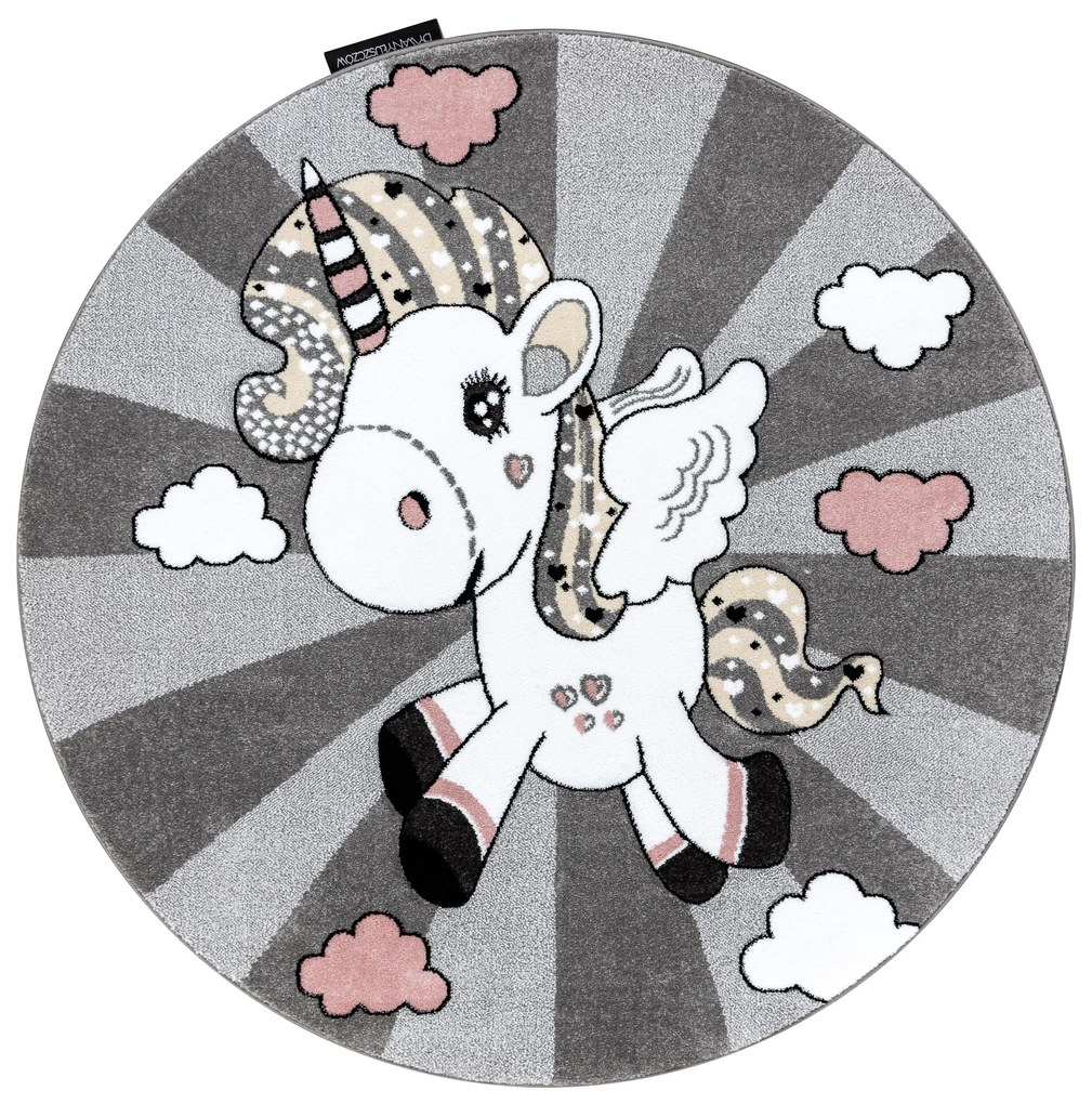 Tapijt PETIT UNICORN EENHOORN ROND grijskleuring