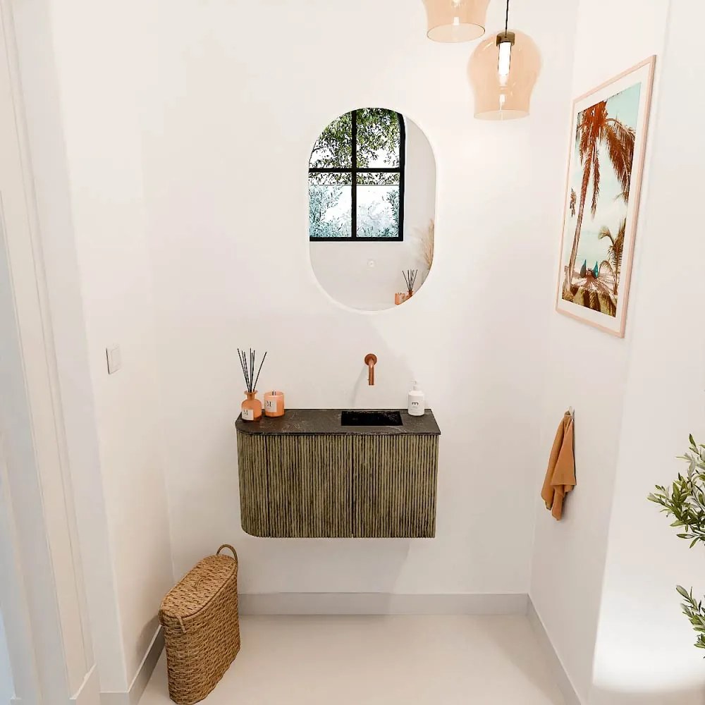 Mondiaz Joya DLux 70cm toiletmeubel ronding links dusk met wastafel faye rechts zonder kraangat lava
