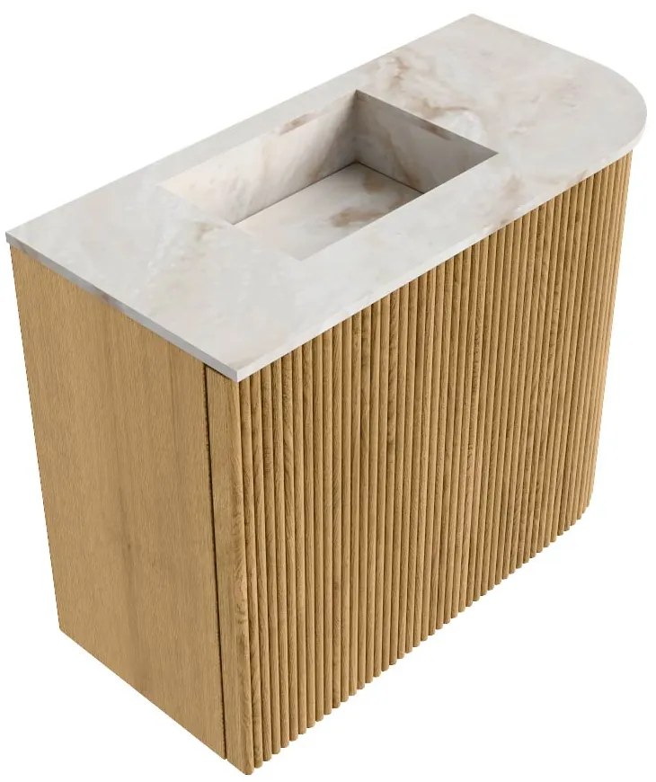 Mondiaz Joya DLux 50cm toiletmeubel ronding rechts oak met wastafel faye links zonder kraangat frappe