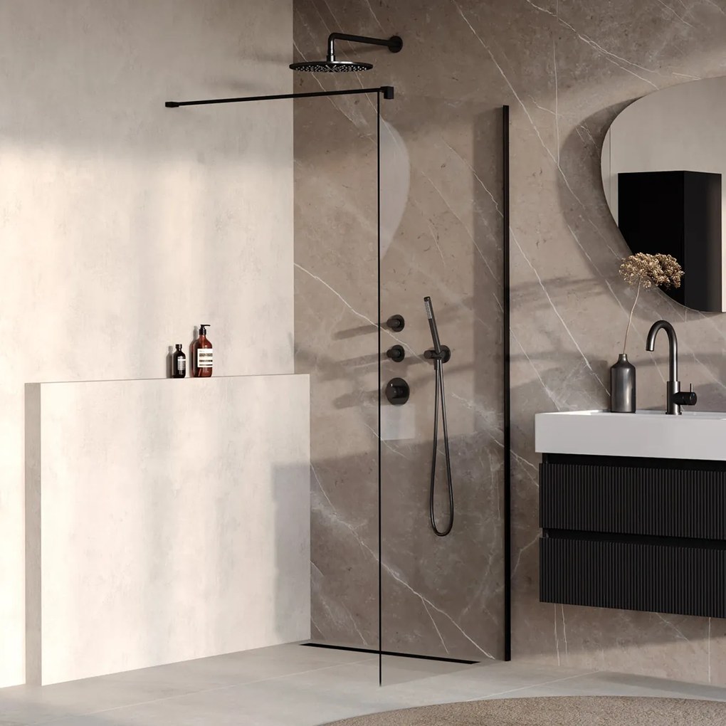 Brauer Oblivion inloopdouche helder glas 80cm zwart mat