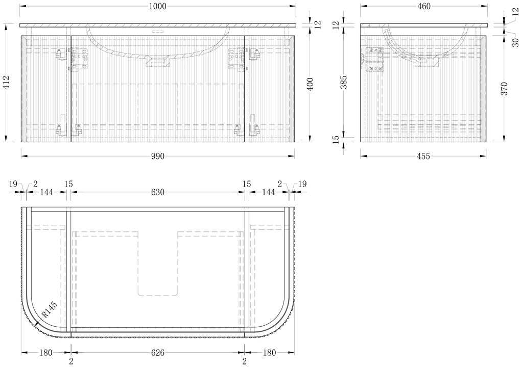 Lambini Designs Eleganza rond badmeubel 100cm acacia met ribbelfront en wastafel zonder kraangat
