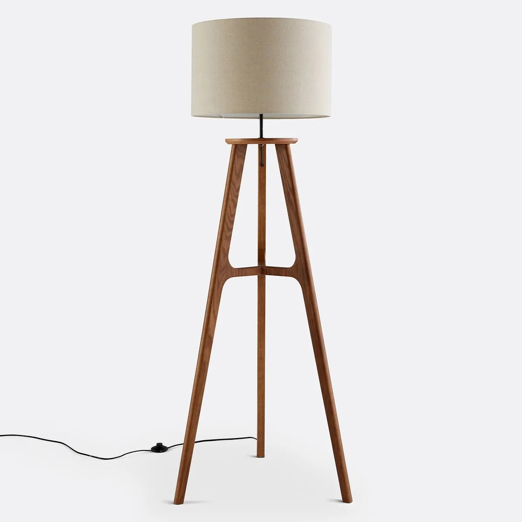 Eiken en linnen driepoot vloerlamp, Larso
