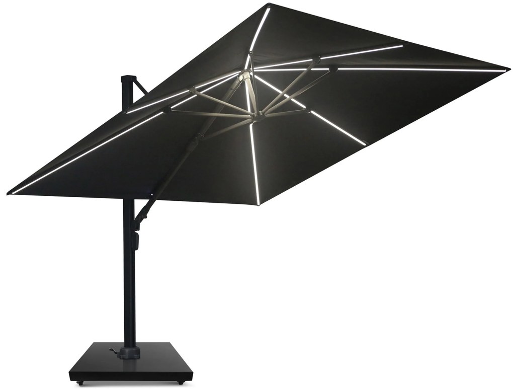 Zweefparasol 3x3m S2 Excellent (excl. voet) Grijs-antraciet Camello Luna LED