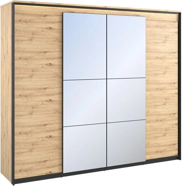Kledingkast Luliru 140, Artisan eiken, Zwart, 221x250x63cm, 214 kg, Kledingkast deuren: Met scharnieren, Aantal planken: 10, Aantal planken: 10