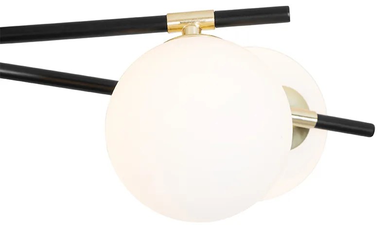 Plafondlamp zwart met goud en opaal glas 6-lichts - Lynn