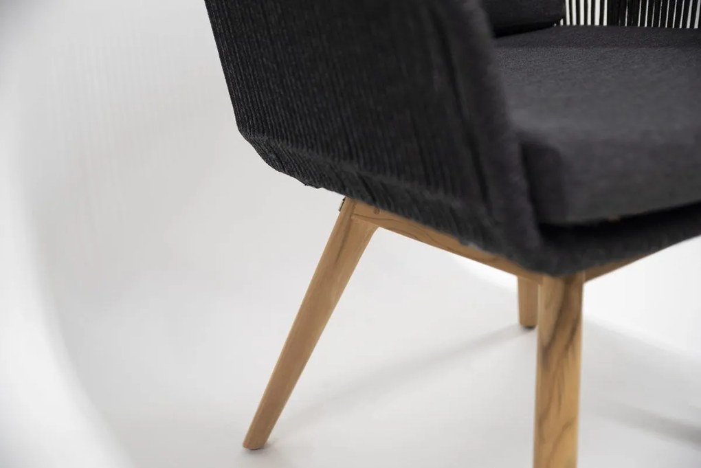 4 Seasons Outdoor Flores tuinstoel antraciet met teak onderstel  Tuinstoel    houtkleur weerbestendig