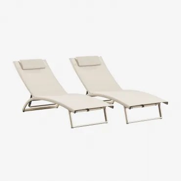 Set Van 2 Verstelbare Ligstoelen In Aluminium Met Kussen Dulem Tapioca Beige - Sklum