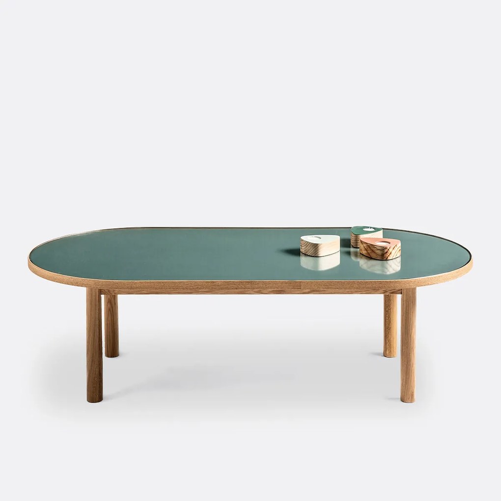 Salontafel in eikenhout, fineer en glas, Evergreen