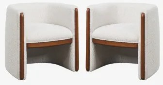 Set Van 2 Fauteuils Met Armleuningen Van Hout En Bouclé Stof Bekasi Uit Witte Bouclé Stof - Sklum