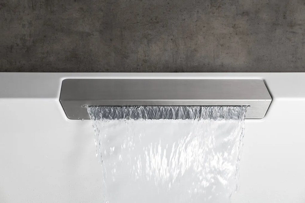 Polysan Monolith Cascata rechts half vrijstaand bad met witte waterval uitloop 180x80cm