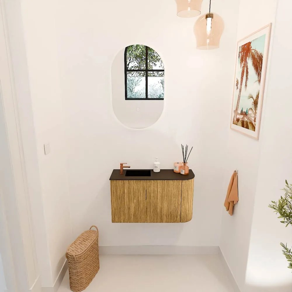 Mondiaz Joya 70cm toiletmeubel ronding rechts oak met wastafel faye links 1 kraangat urban