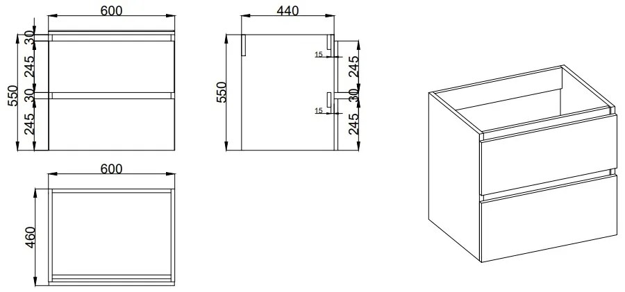 Fontana Freestone badkamermeubel warm eiken 60cm met natuurstenen wastafel zonder kraangat