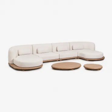 Tuinset Met Modulaire Chaise Longue Bank Van 4 Delen En 2 Salontafels Van Acaciahout Gerard Lichte Acaciekleur - Sklum
