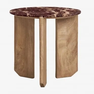 Pack Van 2 Nachtkastjes Ø50 Cm In Natuursteen En Mangohout Lavinia Rood Marmer Cherry Gold & Rustiek Mangohout - Sklum