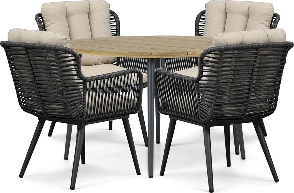 Tuinset Ronde Tuintafel 4 personen 130 cm Rope Grijs Coco Custa/Montana