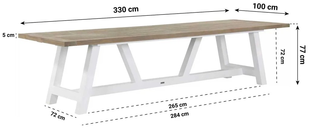 Dining Tuintafel rechthoekig 330 x 100 cm Aluminium/teak Wit Florence