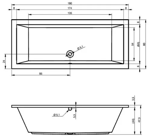 Riho Lusso bubbelbad 190x90cm wit glans pneumatisch met 6 + 4 + 2 hydrojets
