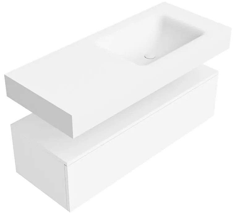 Zaro Alan badmeubel 110cm talc 1 lade met vrijhangende wastafel cloud rechts 1 kraangat talc