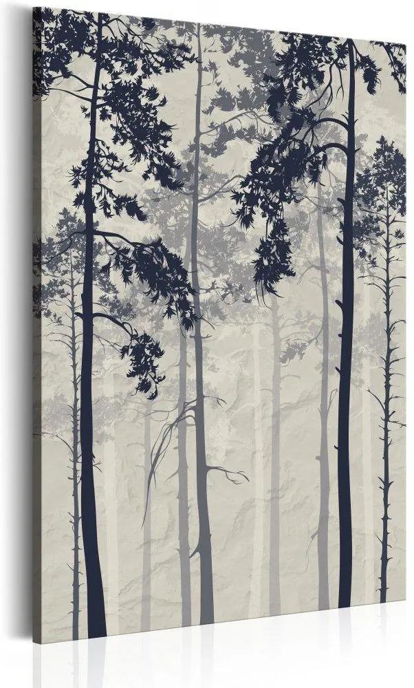 Schilderij - Bos In De Mist, Zwart/Wit