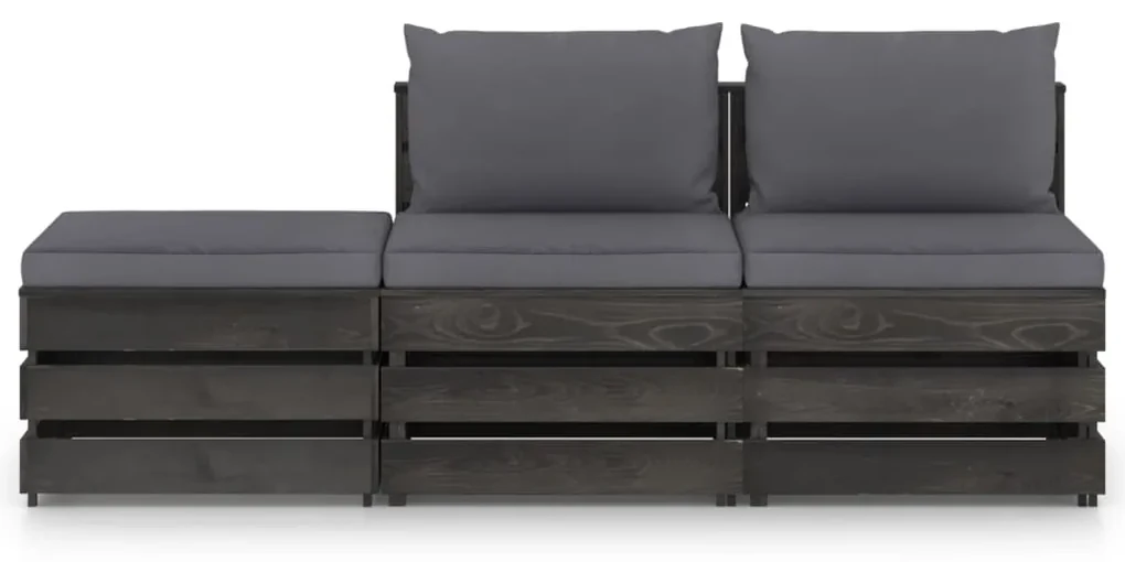 vidaXL 3-delige Loungeset met kussens grijs geïmpregneerd hout