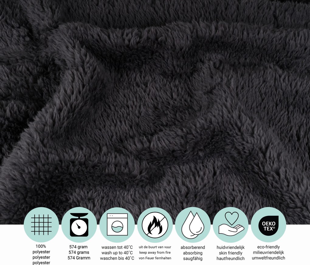 Teddy Fleece Deken - Ultrazacht - 130x170 - antraciet