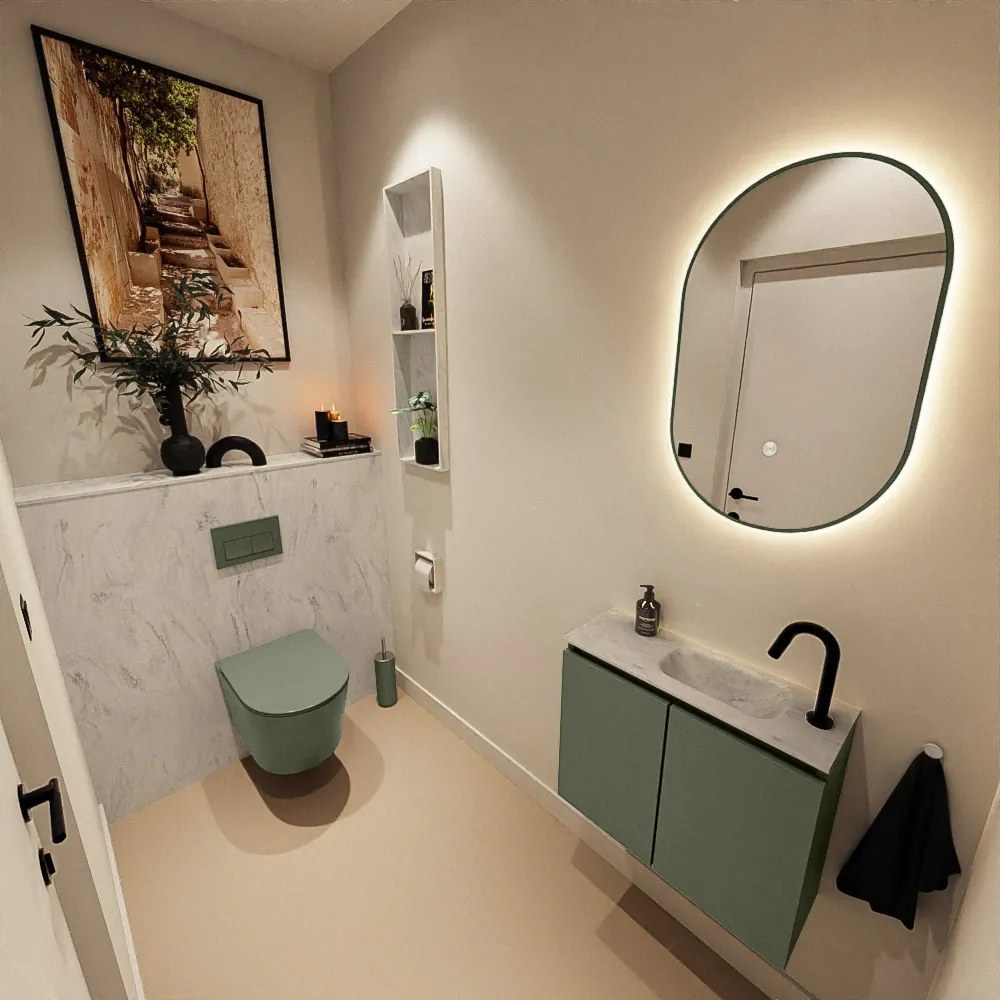 Mondiaz Ture DLux toiletmeubel 60cm army met wastafel opalo rechts met kraangat