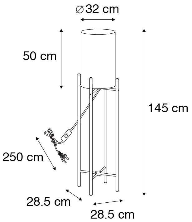 Stoffen Landelijke vloerlamp hout met witte kap - Lengi Landelijk E27 cilinder / rond Binnenverlichting Lamp