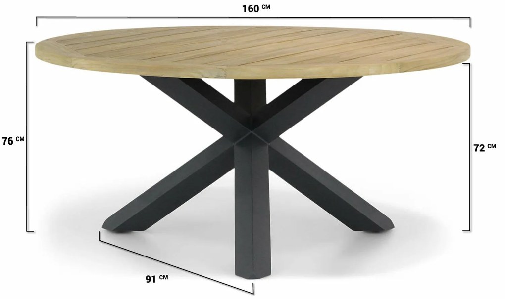 Tuinset Ronde Tuintafel 160 cm Aluminium/teak Grijs 6 personen Osmen Midura/Rockville