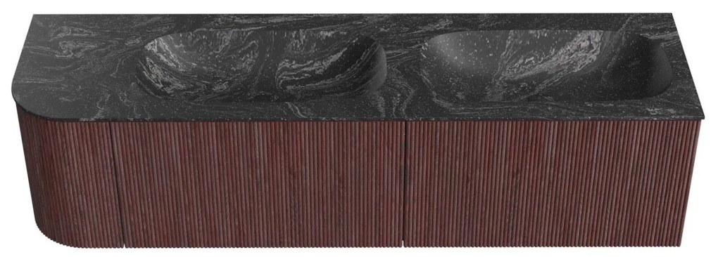 Mondiaz Kurve-dlux 165cm badmeubel ronding links ruby met 2 lades en 1 deur en wastafel stor small dubbel/rechts zonder kraangat lava