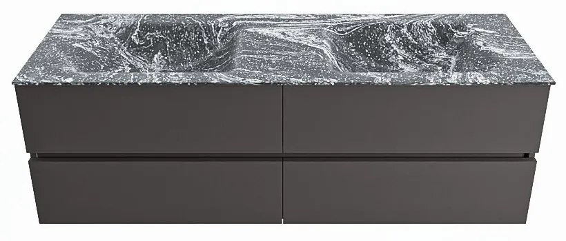 Mondiaz Vica DLux badmeubel 150cm dark grey 4 lades met wastafel lava dubbel zonder kraangat